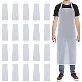 Hercicy 20 Pcs Plastic Aprons Vinyl Clear Waterproof Apron 47 Inches Unisex Transparent Heavy Duty for Kitchen Cooking Cleaning Dishwashing Butcher Work