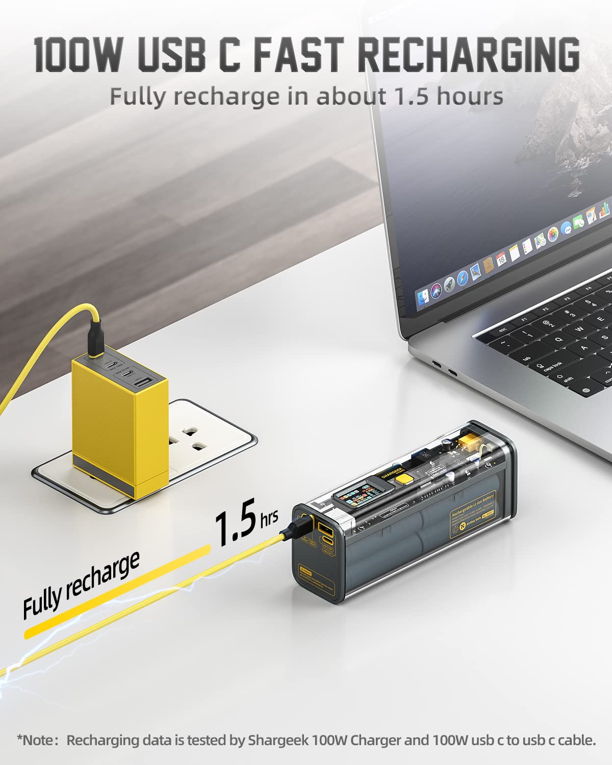 Shargeek 100 Portable Charger, Storm 2 100W 25600mAh Laptop Power Bank with DC Port, World's First See Through Battery Pack with Screen for MacBook Pro, iPhone 16/15/14 Samsung Galaxy Google Pixel