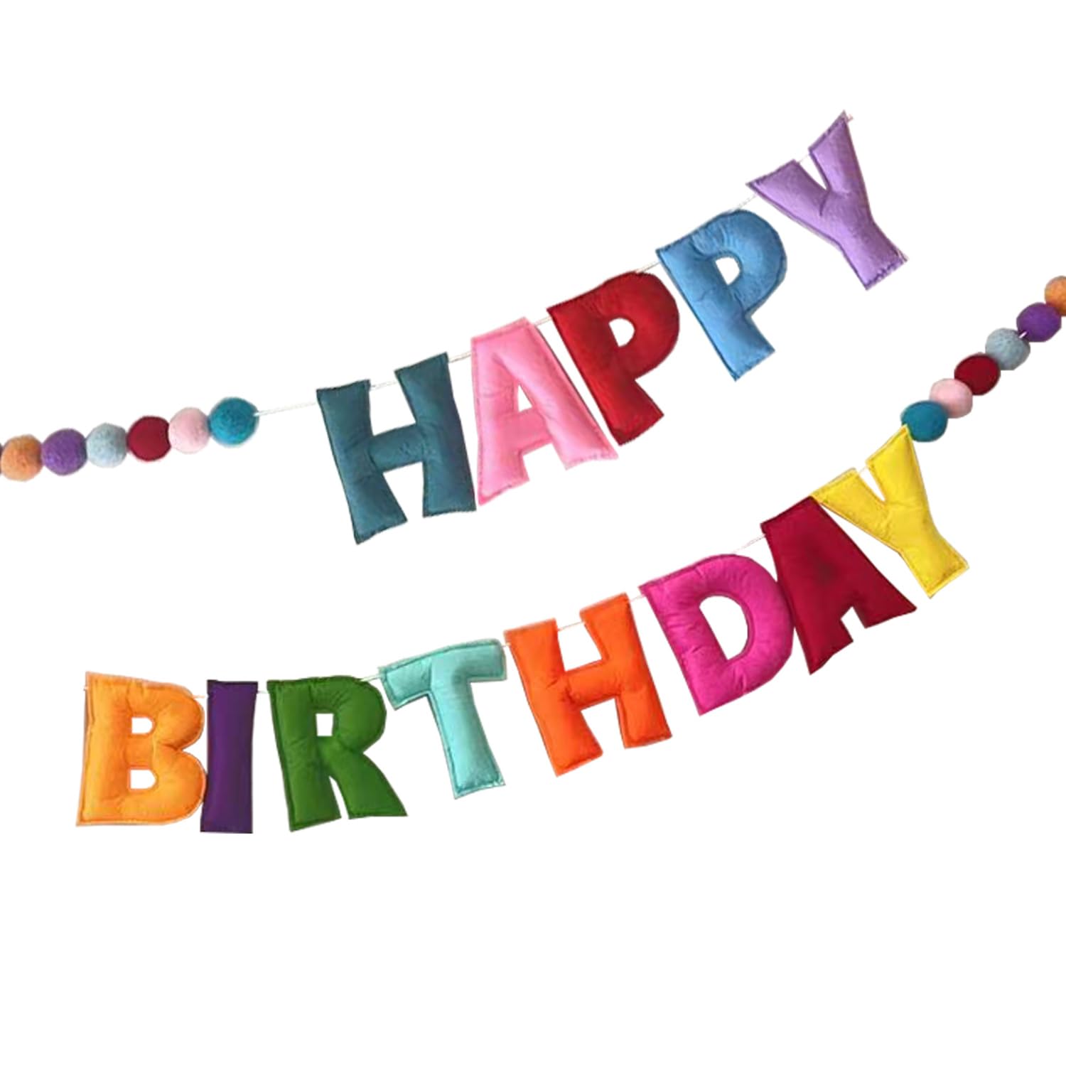 Pre-Strung Happy Birthday Banner - Felt Ball Garland - HAPPY BIRTHDAY Garland, Rainbow Birthday Decorations, Personalized Sign for Party Decor, Photo Prop (Blue 2)