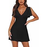 MIYIEONZ Women's Sexy Deep V-Neck Ruffle Sleeve Mini Dresses Summer Casual Bodycon Beach Cocktail Party Club Short Dress