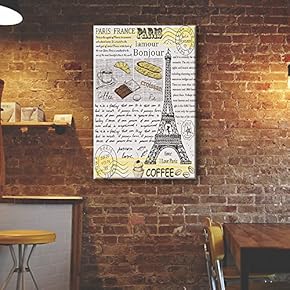 Canvas Wall Art - Vintage Style Coffee Art with Eiffel Tower - Giclee Print Gallery Wrap Modern Home Art Ready to Hang - 12x18 inches