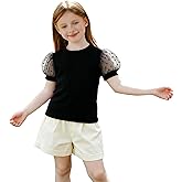 Magic Park 1-6Y Baby Girl Ribbed T-Shirts Toddler Puff Sleeve Blouse Kids Knit Tee Girls Solid Color Casual Tops