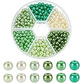 PH PandaHall 150pcs 6 Colors Pearl Beads 4mm Green Glass Beads Round Satin Pearls Craft Bead Spacer Bead for Summer Spring Jewellery Making Bracelet Necklace DIY Crafts