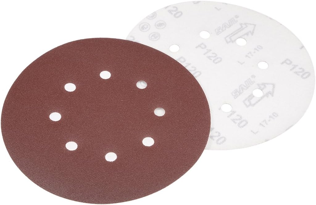 uxcell 10Pcs 7 Inch 8 Hole Hook and Loop Sanding Disc 120 Grit Flocking Sandpaper Random Orbital Sander Paper