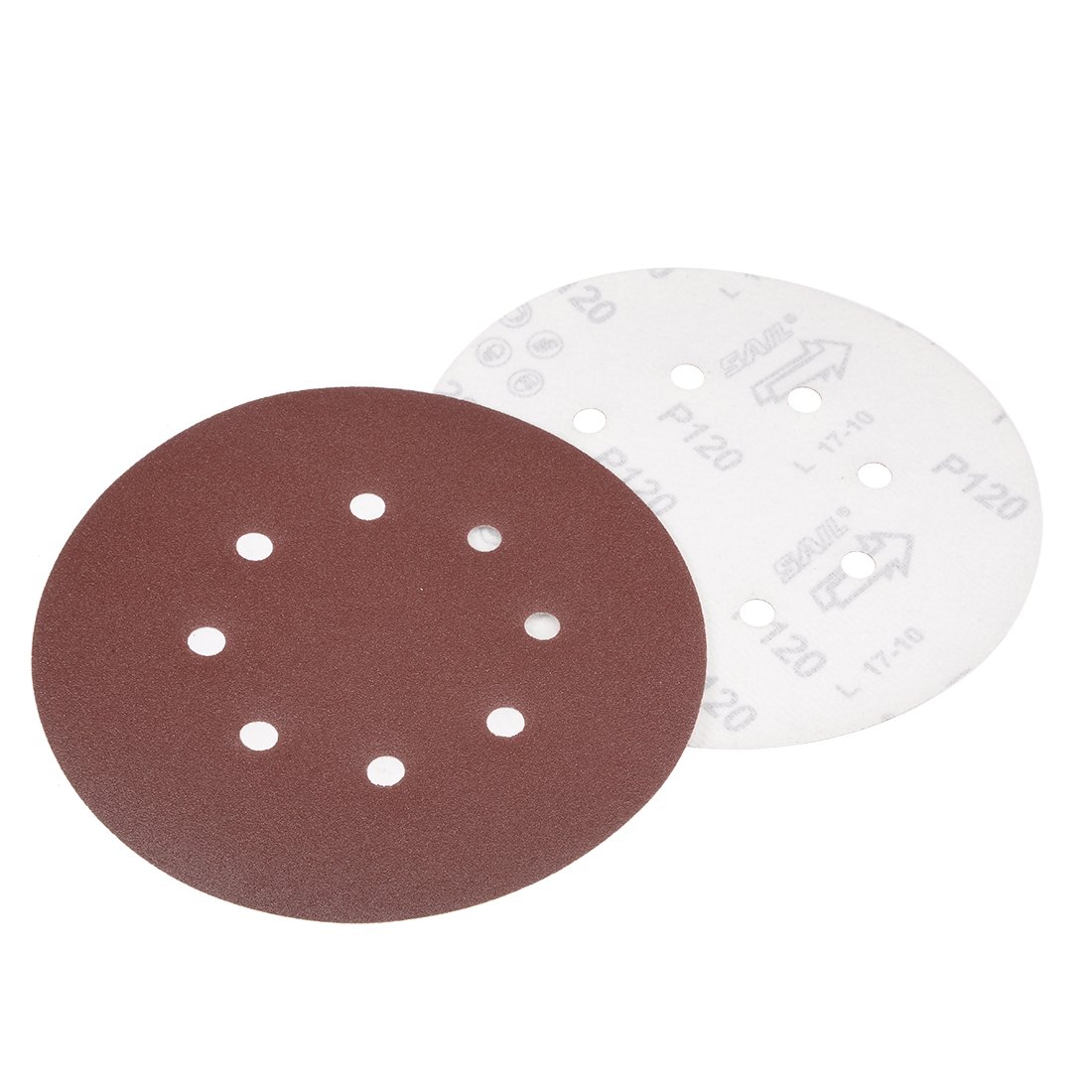 Sourcingmap 10Pcs 7 inch 8 Hole Hook and Loop Sanding Disc 120 Grit Flocking Sandpaper Random Orbital Sander Paper