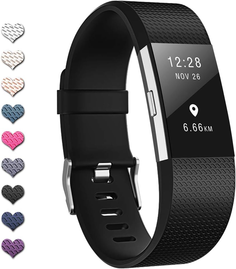 TreasureMax with Fitbit Charge 2 Bands for Women Men,Adjustable Soft Silicone Sports Replacement Fitbit Charge 2 hr Bands,Small/Large