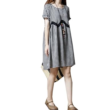 Amazon Xfy ワンピース レディース チュニック チェック 薄手 格子柄