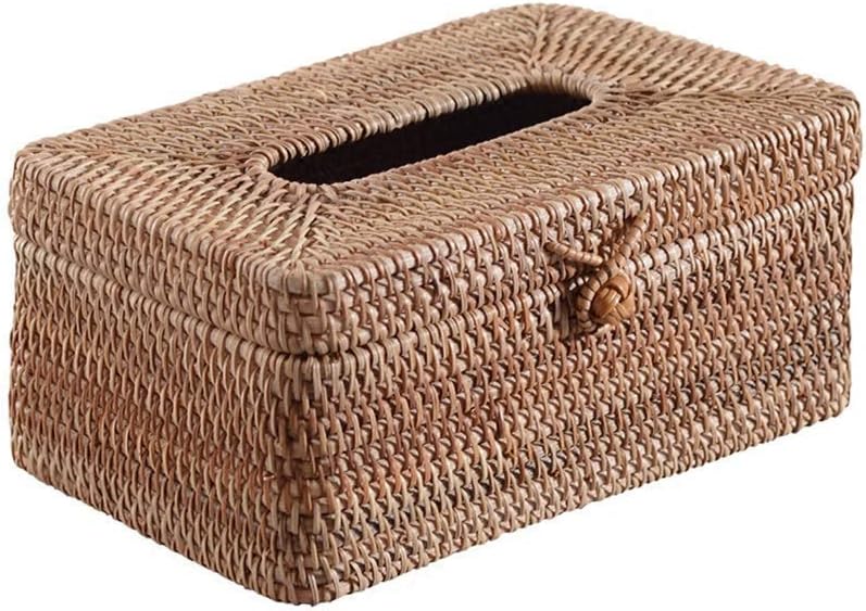 LOSYU Rattan Tissue Box, Hand-woven Napkin Box, Country Style Retro Paper Towel Rack, Home Living Room Coffee Table, Toilet Tissue Organizer,
