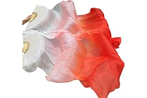 SNOWAQUA Belly Dance Faux Silk Veil Fans, 1 Pair (Left+Right) Faux Silk Bamboo Long Fans Veils, Handmade Belly Dance Dancing Silk Fans, Dance Performance