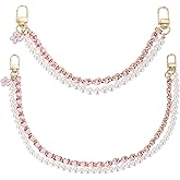 uxcell 2Pcs 17.7''/10.2'' Pearl Purse Double Chain, Metal Purse Extender Chain, PU Leather Handle Replace Chain, Purse Handles Chain Wrist for Handbag, Mobile Case(Pink, Gold Chain)