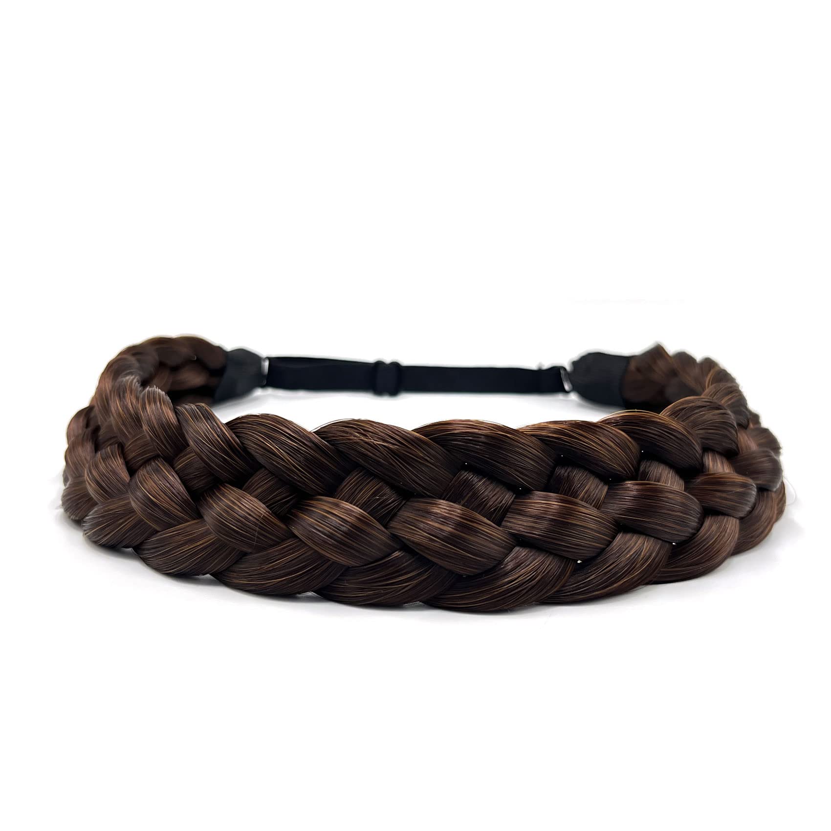 TOECWEGR Braided Hair Band 5 Strands Braids Hair Scrunchie Classic Chunky Elastic Synthetic Headband Women's Beauty Accessories (Brown Black)