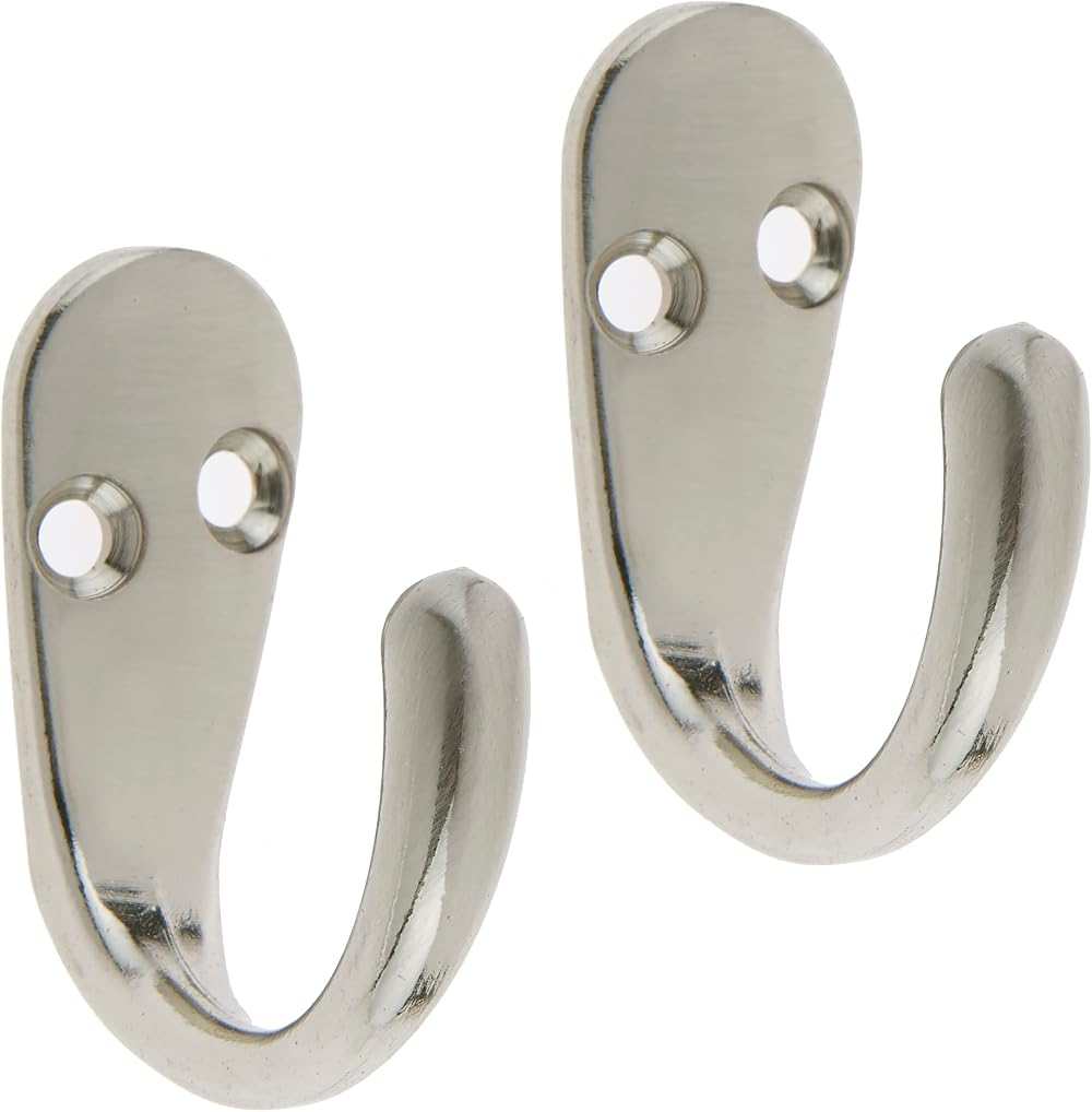 Select Hardware HK0209B 2X Single Robe Hooks Satin Nickel Pack of 2