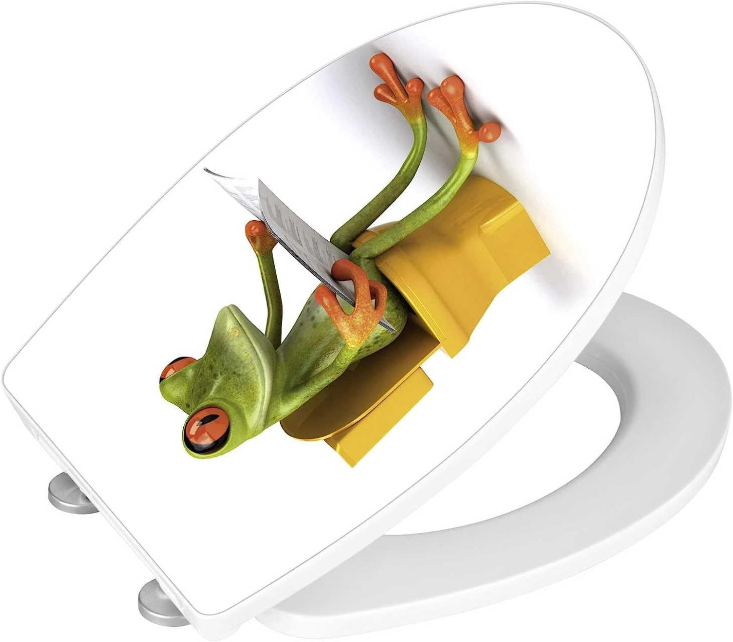 WENKO 21758100 Toilet seat Frog News Acrylic - soft closing mechanism, Fix-Clip, Duroplast, 38.8 x 45 cm, White