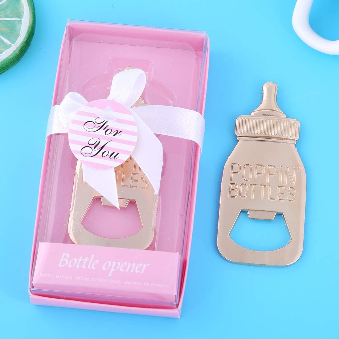 Pack of 48 Baby Shower Return Gifts for Guest Supplies Poppin Baby Bottle Shaped Bottle Opener with Exquisite packaging Wedding Favors Opener Party Souvenirs decorations by WeddParty(Pink Pack of 48)