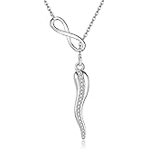 YAFEINI Italian Horn Infinity Necklace Sterling Silver Italian Horn Cornicello Necklace Good Luck Protection Amulet Pendant Jewelry for Women
