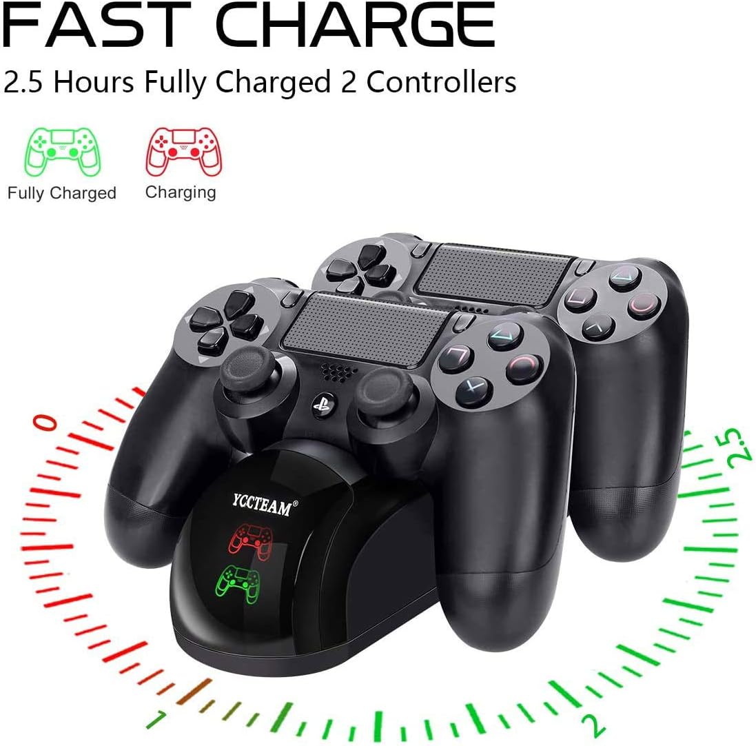 Y Team PS4 Controller Charger, Dual USB PS4 Controller Charging Station for Sony Playstation 4/ PS4/ Slim/ PS4 Pro Charging Dock Stand Station: Electronics