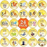 Baby Monthly Milestone Stickers Premium 24 Pack with Cute 4" Happy Animal Stickers for Each Month. Perfect for Boys and Girls for Scrapbooking, Baby Showers, Wall Decor. Remember Baby's First Year