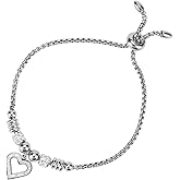LCJAOF Stainless Steel Heart Charm Adjustable Size Beaded Strand Style