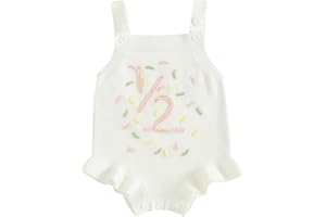 Frietlebird Infant Baby Girl Sleeveless Knit Romper Half and One Birthday Outfit Cute Baby Girl Summer Clothes