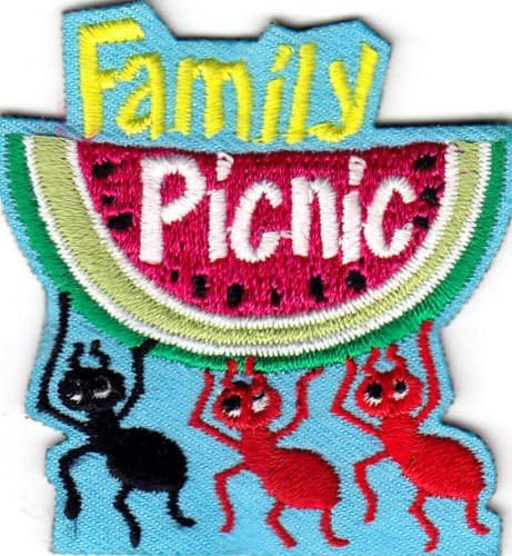 ''FAMILY PICNIC'' w/ANTS - OUTDOOR FUN - FOOD - Iron On Embroidered Patch Our custom patches are perfect for uniforms, duffle bags, jackets or any other use