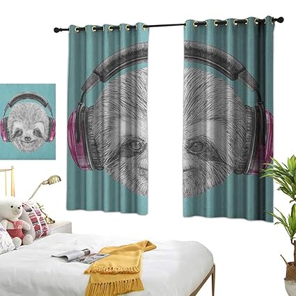 Amazon Com Bedroom Curtains W72 X L45 Sloth Dj Sloth Portrait