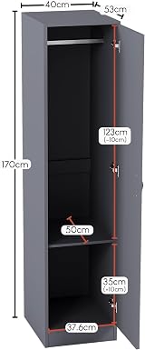 Vida Designs Riano Grey 2 Door Wardrobe 170H x 40W x 53D cm with Shelf & view 3