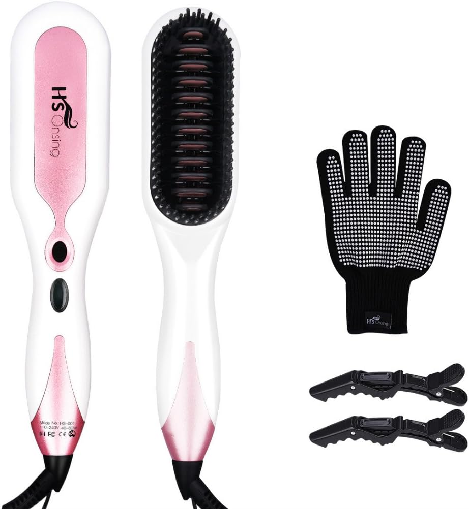 Ionic Hair Straightening Brush, Anti-scald Double Comb MCH Heating Technology Ceramic Hair Straightener Brush-Auto Shut Off Temperature Lock Function with 2.5m 360° Swivel Power Cord