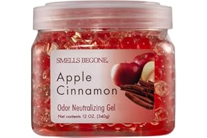 SMELLS BEGONE 12 oz Odor Eliminator Gel - Air Freshener - Absorbs & Eliminates Odor in Bathrooms, Basements, Cars, Boats, RVs & Pet Areas - Made with Essential Oils - Apple Cinnamon