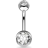 OUFER Belly Button Rings G23 Solid Titanium 14G Clear CZ Belly Rings Navel Piercing Jewelry Navel Rings