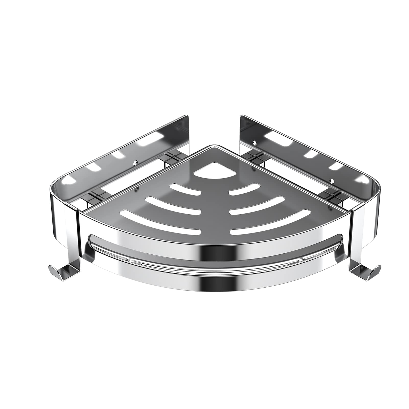 Misounda No-Drill Corner Shower Shelf - Stainless Steel Triangle Basket With 2 Hooks - Bathroom Organiser for Kitchen and Bathroom Accessories