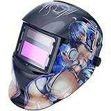 Haihuic ソーラーパワード溶接ヘルメット オートダークニング フードとワイドレンズ 調整可能なシェード範囲DIN 4/9-13 MIG TIGアーク溶接機研削用マスク アニメガール