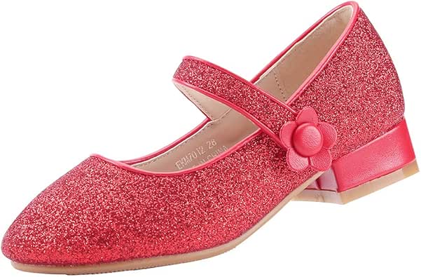 Amazon.com: EIGHT KM EKM7012 Girls Mary Jane Low Heel Glitter Formal Dress Pumps Shoes Red Size 