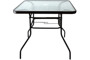AOODA 31.5" Patio Table Dining Table Umbrella Stand Table with Tempered Glass Top Patio Bistro Table Yard Deck Outdoor Furniture Garden Table for Backyard, Balcony, Pool (Square)