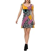 Women's Patchwork Dress 3D Print Long Sleeve Crew Neck Costume for Adult Halloween Cosplay Party