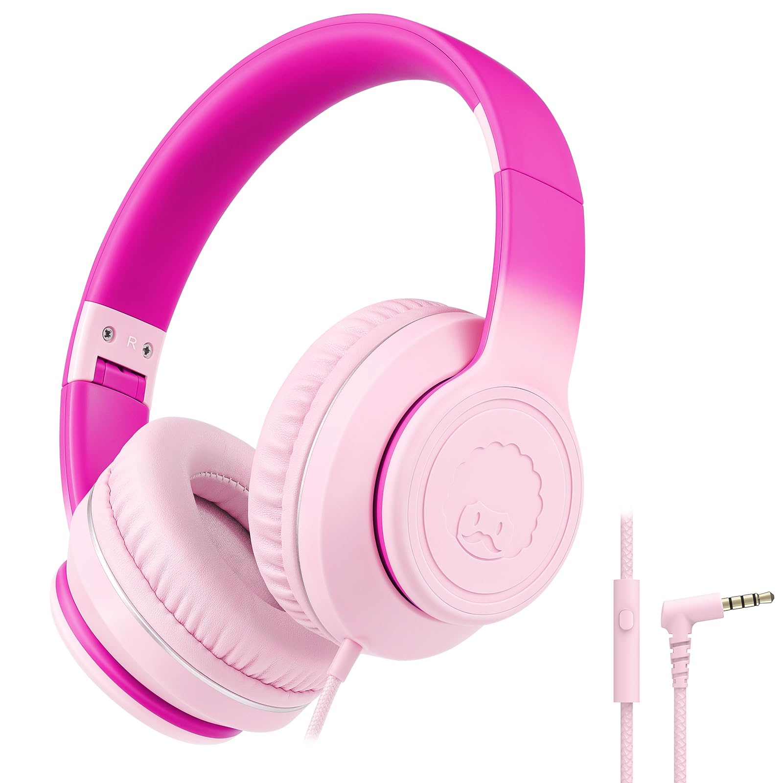 Photo 1 of rockpapa L22 Wired Headphones for Kids Girls Boys Women with Microphone, Foldable 3.5mm Corded Headphones for School Chromebooks Tablet Laptop Airplane Gradient Pink