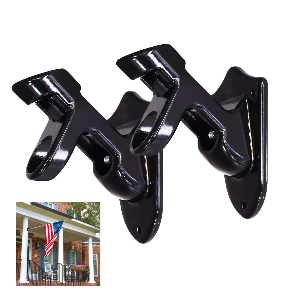 Flag Pole Holder Bracket,RoadLoo 2Pcs Aluminum Alloy Wall Mounted Flag Pole Bracket Holder Weather-Resistant 2 Angle Positions Black Flagpole Strong and Rust Free with Screw