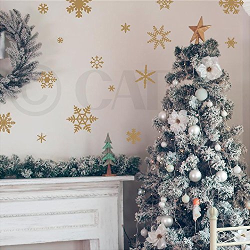 View 1 of (Gold) Small Snowflakes set of 30 wall saying vinyl lettering decal home decor art quote sticker (Gold)