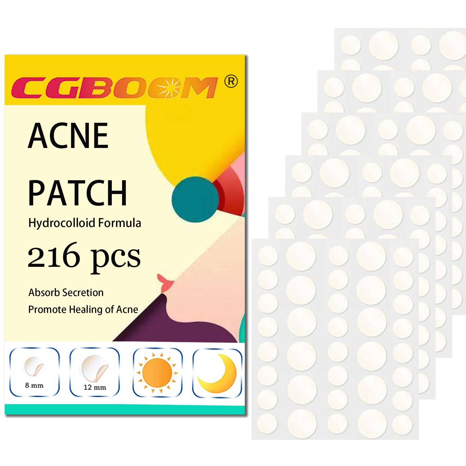 216PCS Acne Pimple Master Patches,1.5% Salicylic Acid and Niacinamide, Spot & Blemish Treatment Stickers Invisible Hydrocolloid Patches, 2 Sizes （8mm, 12mm）