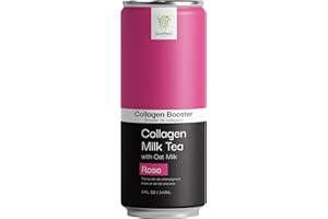 HEALTHEE Booster Milk Tea with Oatmilk | Ready to Drink On-the-go Creamy Beverage | Functional Mushroom & Collagen | All Natural No Preservatives | 8 Fl Oz Can (Rose - Collagen)