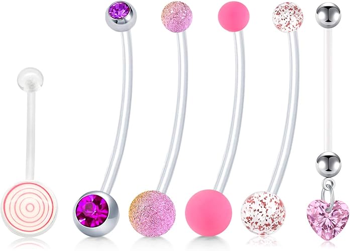 Rajnard 14G Sports Dangle Pregnancy Belly Button Rings Clear Bioplast Maternity Belly Rings 38mm