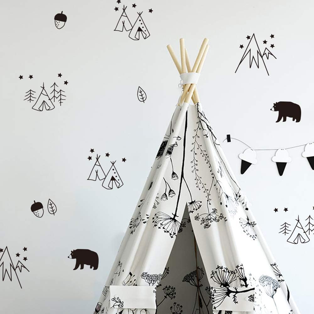 Wall Stickers for Kids Rooms Baby Boy Bedroom DIY Wall Art Decor Tent and Bear Cartoon Wall Decals