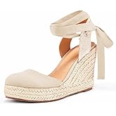Ermonn Womens Espadrilles Wedge Sandals Platform Closed Toe Ankle Strap Lace Up Summer Shoes