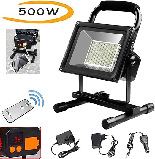 Foco LED Recargable 500W, 9000LM Foco LED Reflector para Trabajo ...