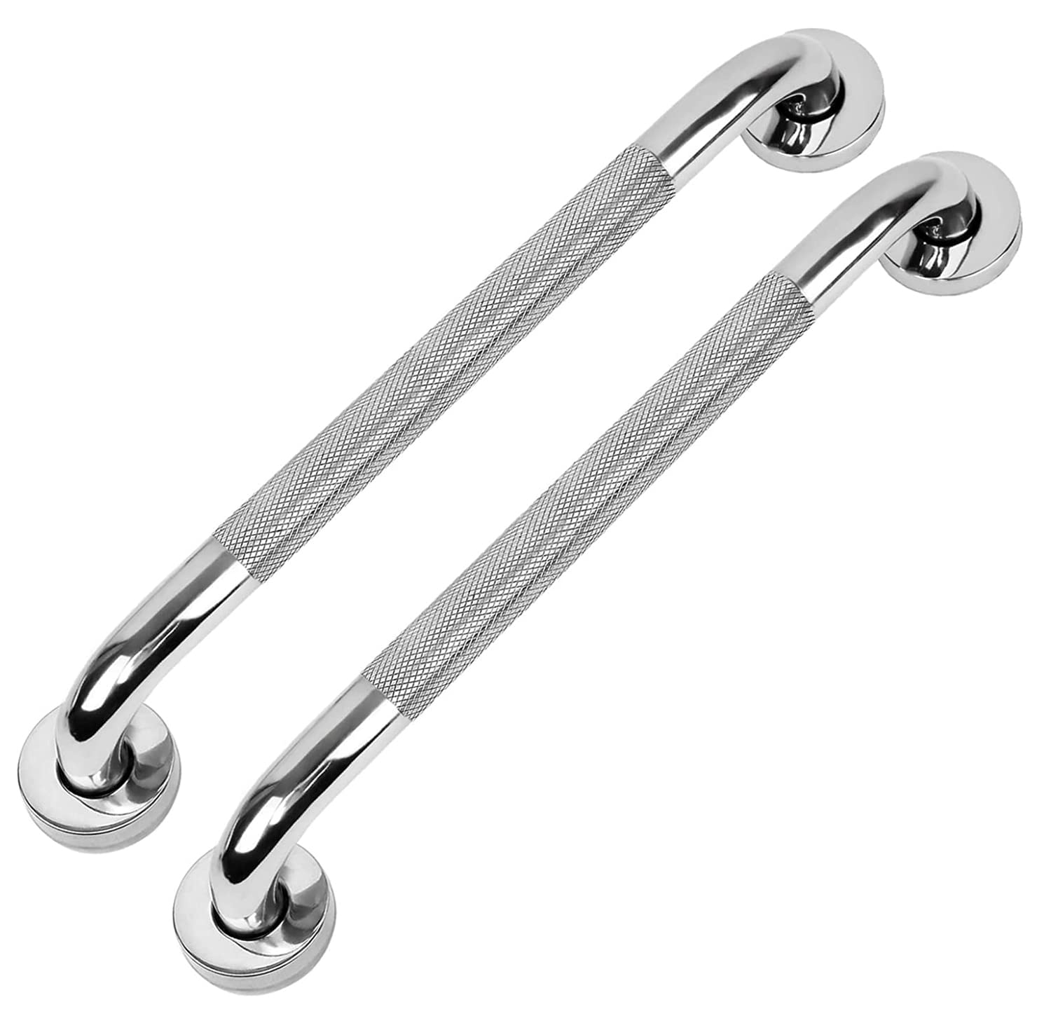 2 PCS Anti Slip 40CM Shower Grab Bar Handle, 16 Inch Chrome SUS 304 Stainless Steel Grab Bars of Bathroom Knurled Balance Bar, Safety Hand Rail Support, Handicap Elderly Injury Senior Assist Bath