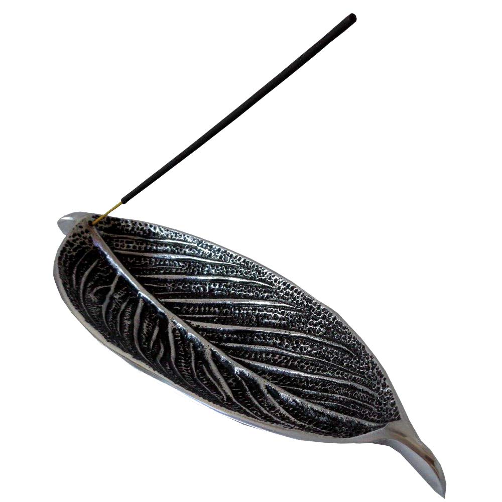 Bitto Pali Incense Holder Aluminium with Leaf Pattern 25 x 8 x 3.5 cm antique