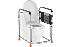 HUIBAO Toilet Safety Rails for Seniors, FSA/HSA Eligible Detachable Toilet Safety Frame with Handles & Night-Time Friendly Tips for Elderly and Disabled, 360LBS Handicap Toilet Rail Fits Most Toilets