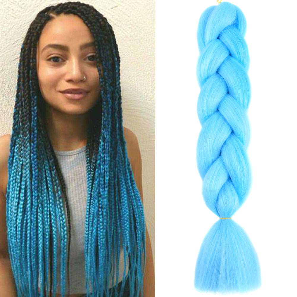 24" Braiding Hair Extension Jumbo Braids Synthetic Crochet Hair Afro Box Braid Heat Resistent (Sky Blue) — image 1