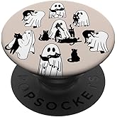 Cute Ghost and Black Cat Spooky Boo Kitten Halloween Night PopSockets Adhesive PopGrip