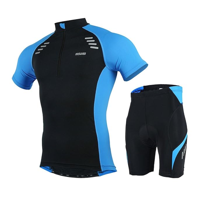 GWELL Herren Radtrikot Set Fahrradbekleidung Schnell Trocken Fahrrad Trikot Kurzarm + Radhose mit 3D Sitzpolster