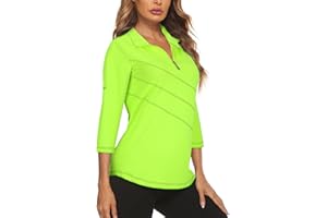 Koscacy Women's Half Sleeve Golf Tennis Polo Shirts UPF50+ Half Zip Dry Fit Workout Tops Athletic Shirt
